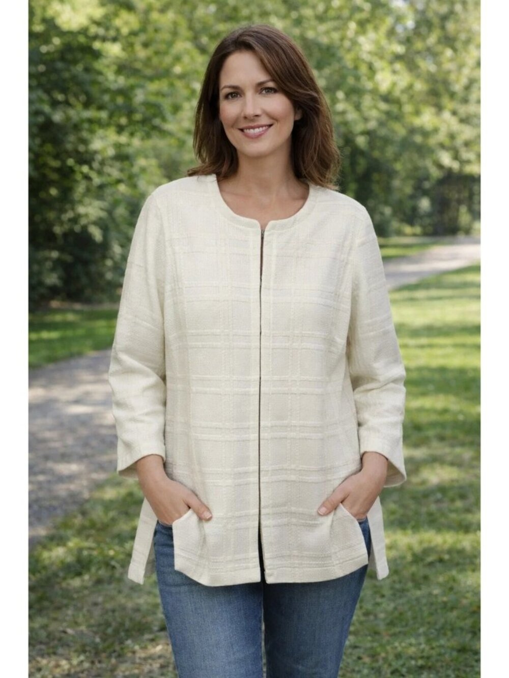 Chico's size 2 Large NEW Knit Dressing Seamed Car Coat Off White